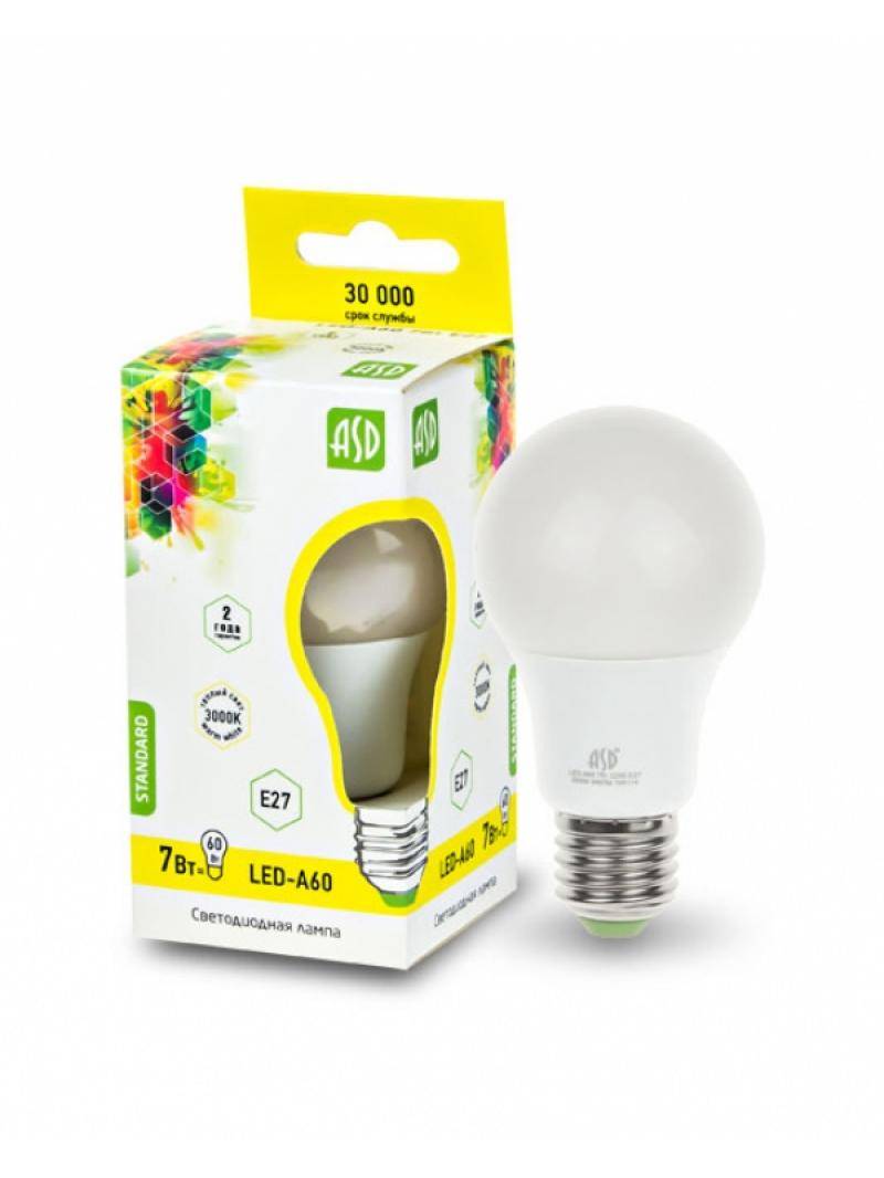 Лампа светодиодная ASD LED­-A60-­Standard­-7-­E27-­600­-4000