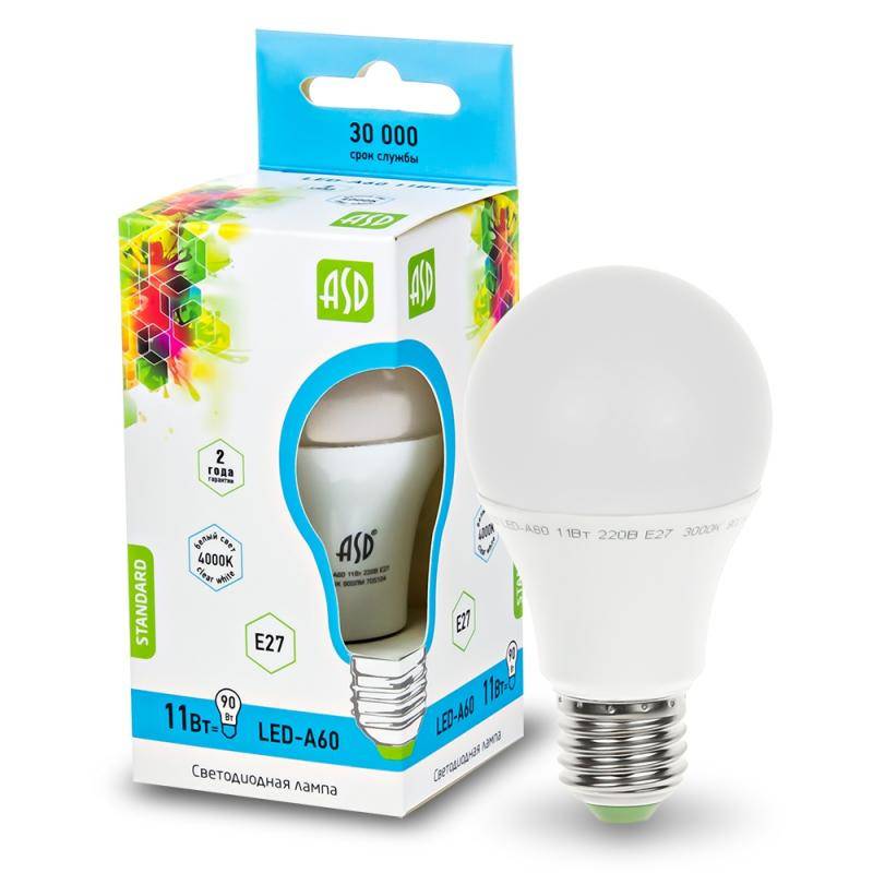 Лампа светодиодная ASD LED-A60-Standard­-11-­E27-900-­3000