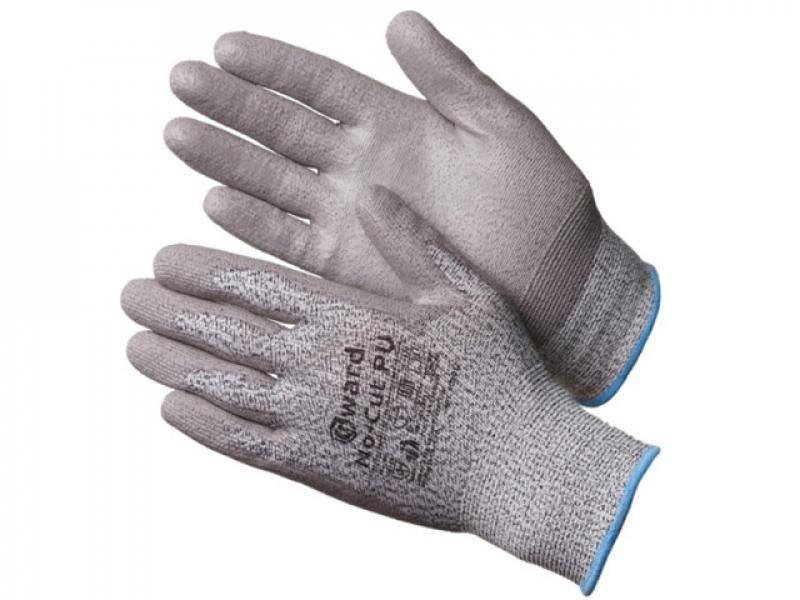 Перчатки из НРРЕ-нити с полиуретан. покрытием антипорезные