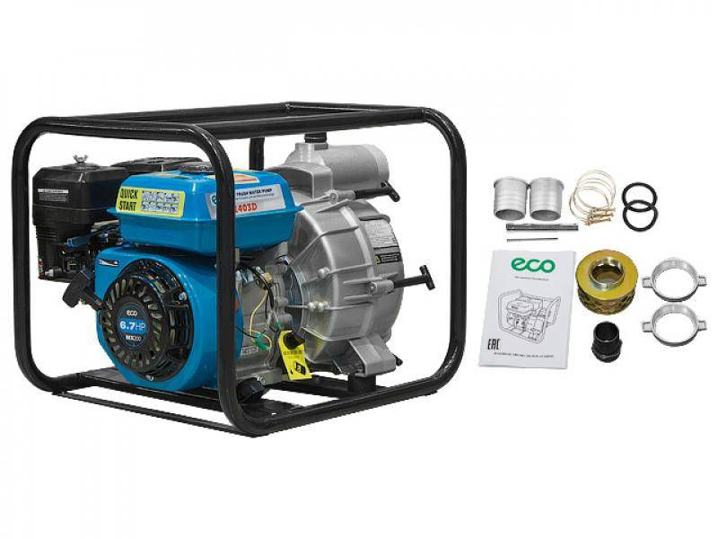 Мотопомпа бензиновая ECO WP-1403D (для загрязнённой воды, 4,9 кВт, 1400 л/мин.)